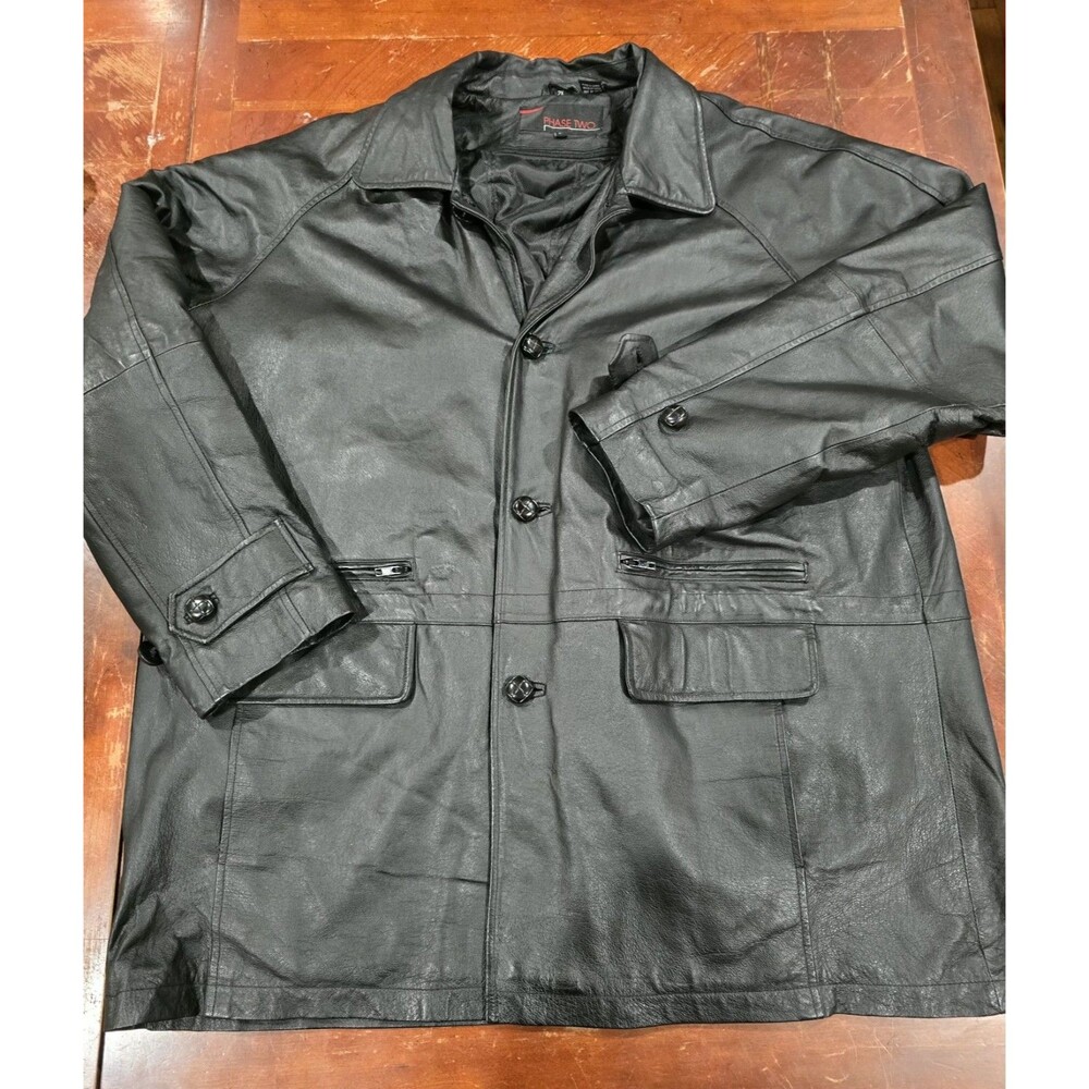 Vintage Phase Two leather 3-button Black Car Coat